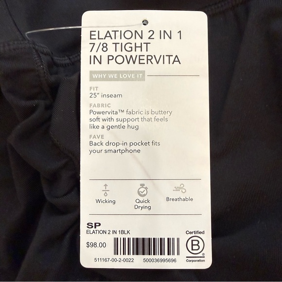 NWT Athleta Elation 2 in 1 7/8 Tight in Powervita Black #511167 Sz SP - Picture 4 of 8